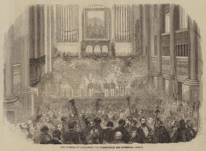 Alexander von Humboldts begravning i katedralen, Berlin (gravyr) av English School