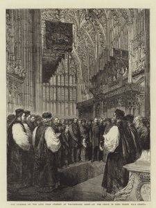 Den framlidne dekanus Stanleys begravning i Westminster Abbey, vid graven i kung Henry VII:s kapell (gravyr) av English School