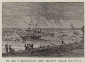 The Gales on the Yorkshire Coast, Wrecks at Coatham, near Redcar (gravyr) av English School