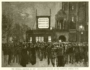 Det allmänna valet 1892: Tillkännage resultat vid National Liberal Club av English School