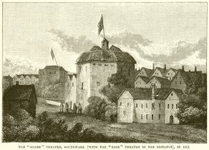 The Globe Theatre, Southwark (Med Rose Theatre in the Distance), 1613 av English School