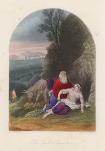 Den barmhärtige samariten (kolorerad gravyr) av English School