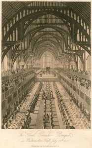 Kung George IV:s stora kröningsbankett i Westminster Hall, 17 juli 1821 av English School
