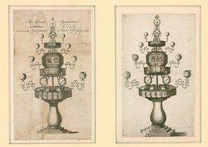 The Grand Pyramidical and Multiform Dial satt upp i Privy Garden i Whitehall, 24 juli 1669 av English School