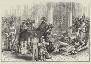 Den stora katastrofen på Themsen, scen i Woolwich Dockyard (gravyr) av English School