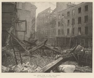 The Great Fire in the Old Bailey (gravyr) av English School