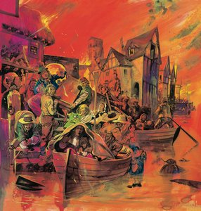 The Great Fire of London (gouache på papper) av English School