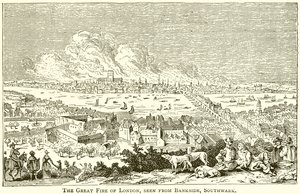 The Great Fire of London, sett från Bankside, Southwark av English School