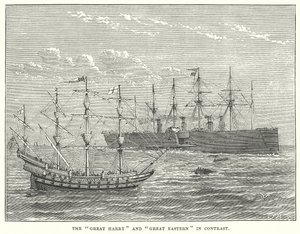 Kontrasten mellan "Great Harry" och "Great Eastern" (gravyr) av English School