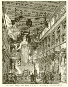 Den stora elfenbens- och guldstatyn av Athena i Parthenon av English School