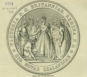 The Great Seal of New Zealand, från The Illustrated London News, 21 juni 1845 av English School