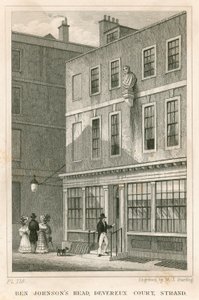 The Grecian Coffee House, Devereux Court, Strand, med en byst av Ben Johnson av English School