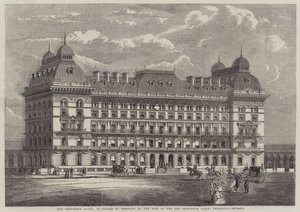 The Grosvenor Hotel, under uppförande på platsen för den gamla Grosvenor Basin, Belgravia (gravyr) av English School