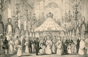 Hanover Square Rooms när drottning Victoria tog den privata utsikten över den snygga mässan till förmån för utlänningar i nöd, som hölls den 19 juni 1833 av English School