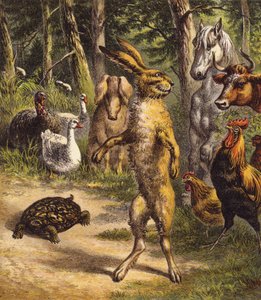 Haren och sköldpaddan (färg litho) av English School