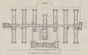 The Herbert Hospital, Woolwich, Plan över bottenvåningen (gravyr) av English School