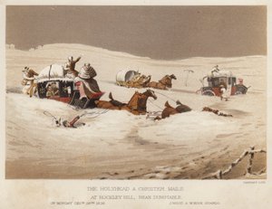 The Holyhead och Chester postar, på Hockley Hill, nära Dunstable (färg litho) av English School