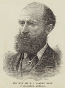 Den ärade Sir W J Clarke, Baronet, från Melbourne, Australien (gravyr) av English School