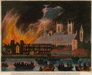 House of Lords and Commons när de såg ut i brand, 16 oktober 1834 av English School