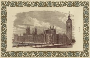 Houses of Parliament i London (färggravyr) av English School