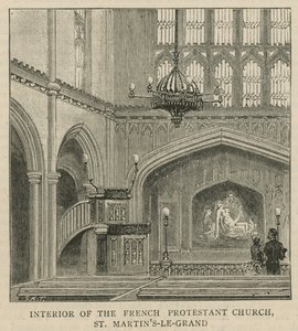 Hugenotterna i England: Interiör av den franska protestantiska kyrkan, St Martins-le-Grand av English School
