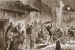 Ikonoklasterna i Basel bränner bilder och idoler, illustration från The History of Protestantism av James Aitken Wylie (1808-1890), pub. 1878 av English School