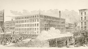 Incidenten på Second Avenue under New York Draft Riots i juli 1863 (litho) av English School