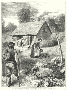 Den flitige Navvy återvänder till sitt "hyresfria" hem (gravyr) av English School