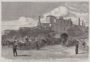 Installationen av Lord Palmerston som Lord Warden of the Cinque Ports, His Lordships ankomst till Dover Castle (gravyr) av English School