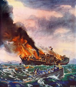 Jervis Bay, sänkt den 5 november 1940 (färglitografi) av English School