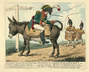En modern hjältes resa till ön Elba, pub. London, 1814 av English School
