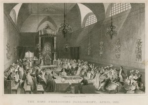 Kungen prorogerar parlamentet, i House of Lords, april 1831 av English School