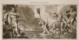 Landningen av Julius Caesar, illustration från David Humes The History of England, pub. av R. Bowyer, London, 1812 av English School