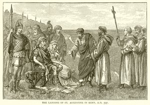 The Landing of St. Augustine i Kent, A.D. 597 av English School