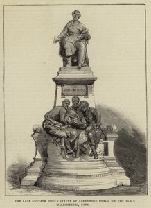 Den sene Gustave Dores staty av Alexandre Dumas på Place Malesherbes, Paris (gravyr) av English School