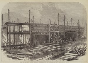 "Leviathan" (Great Eastern) ångfartyget, som det dök upp vid början av 1855 (gravyr) av English School