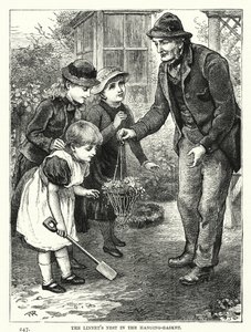 Linnets bo i den hängande korgen (gravyr) av English School