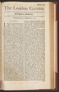 The London Gazette, nummer 5655, sida 1, 28 juni 1718 (tryckt) av English School