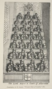 Lord Mayor and Court of Aldermen, frontispice från De Launes Angliae Metropolis, 1681 av English School