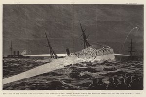 Förlusten av ankarlinjen SS "Utopia" utanför Gibraltar, fartyget sjunker cirka tio minuter efter att ha förorenat Ramen på HMS "Anson" (gravyr) av English School