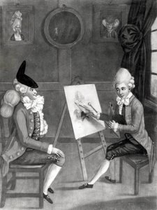 The Macaroni Painter, eller Billy Dimple passande för hans bild, publicerad av Bowles och Carver, 1772 (mezzotint) av English School
