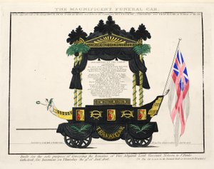 The Magnificent Funeral Car, pub. 1806 (handfärgad gravyr) av English School