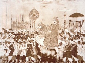 Mahratta-hövdingen Tulsaji av Tanjore (färg litho) av English School