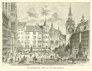 Marienplatz, med gamla och nya Rathaus av English School