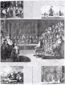 Den kungliga martyrens, kung Charles den förstas äktenskap, krig, lidande och död, tryckt av Henry Overton och J. Hoole (gravyr) (bundw foto) av English School