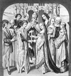 Henrik VI:s och Margaretas äktenskap av Anjou, graverat av Freeman av English School