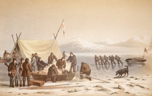 Mötet i Wellington Channel, 14 juni 1851, illustration från Voyage to Baffins Bay och Barrow Straits..., 1852 (handfärgad gravyr) av English School