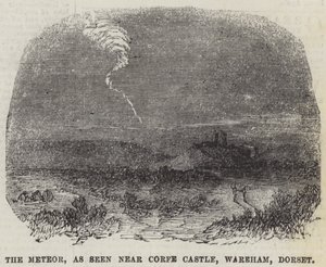 Meteoren, som sett nära Corfe Castle, Wareham, Dorset (gravyr) av English School