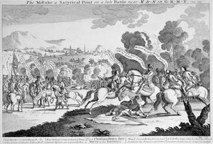 The Mistake a Satyrical Print on a late Battle near M-d-n in G-r-m-y, c.1759 (etsing) av English School
