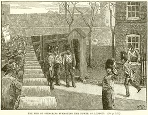 Mobben av Spenceans kallar Tower of London av English School